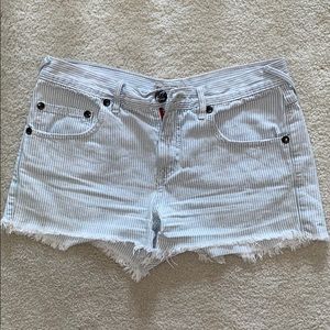 Free People White and Light Blue Striped Shorts